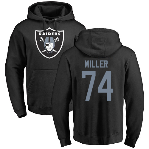 Men Oakland Raiders Black Kolton Miller Name and Number Logo NFL Football #74 Pullover Hoodie Sweatshirts